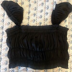 Free People Black Cinched Cap Sleeve Tank Top